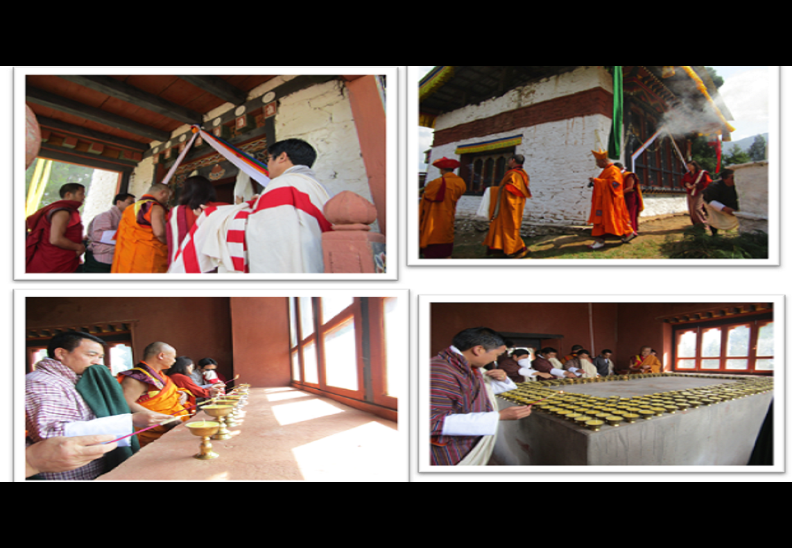 Coinciding with Lord Buddha's Parinirvana, the Venerable Lam Neten of Dagana rabdey consecrated the butter lamp offering chamber (karmoe choekhang). 
